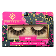 Pinky Goat LULU lashes packaging with full glam and curl.